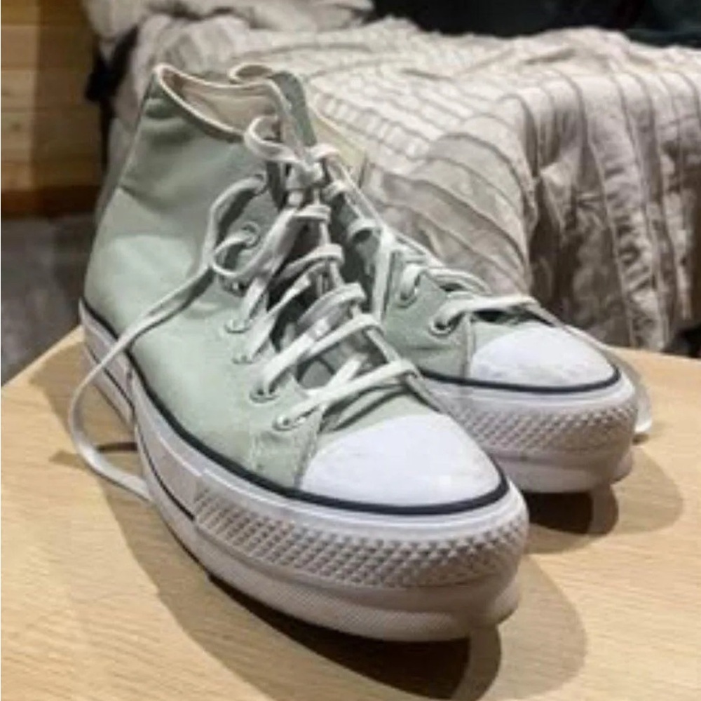 Converse High-Top Platform Sneakers in Light Green and White
